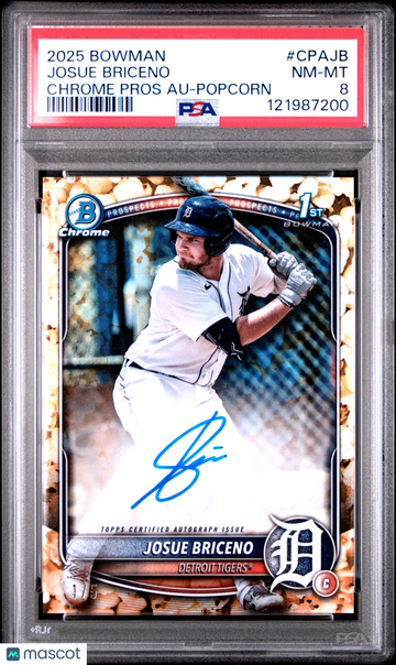 2025 Bowman Chrome Prospect Autographs Josue Briceno #CPAJB Popcorn PSA 8