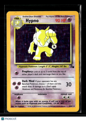1999 Fossil Hypno Holo Rare #8/62