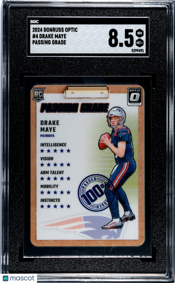 2024 Donruss Optic Drake Maye #4 Passing Grade SGC 8.5