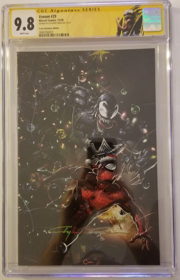 Venom #29 CGC 9.8 WP Crain Christmas Edition w/ #923 of 1000 Card Signed by Clayton Crain "Rare"