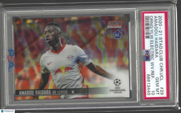 2020 Stadium Club Chrome UEFA Champions League Amadou Haidara #29 Orng Ylw. Electric WV. Refractor PSA 10