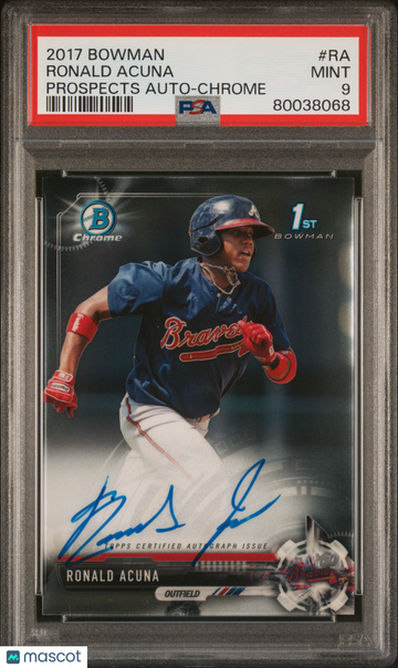 2017 Bowman Prospect Autographs Ronald Acuna #RA Prospects Chrome PSA 9 Auto