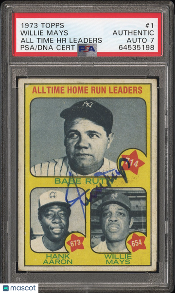 1973 Topps All Time H. R. Ldrs. #1 All Time HR Leaders PSA A Auto 7