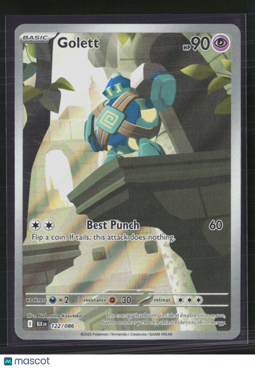 Pokemon Trading Card 2025 Scarlet & Violet Black Bolt Golett Holo Secret Rare 122/86