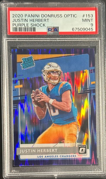 2020 Panini Donruss Optic Justin Herbert Purple Shock Prizm Rookie RC PSA 9