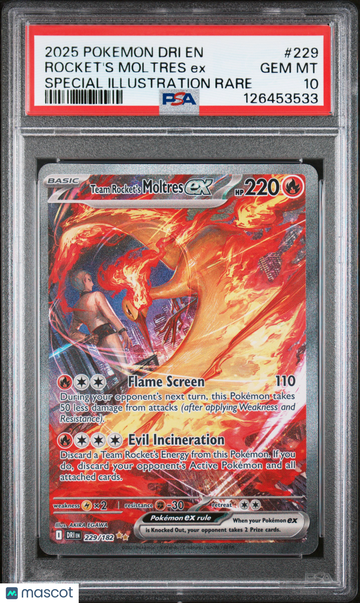 2025 Pokemon Dri EN-Destined Rivals Rocket's Moltres EX Special Illustration Rare PSA 10 #229