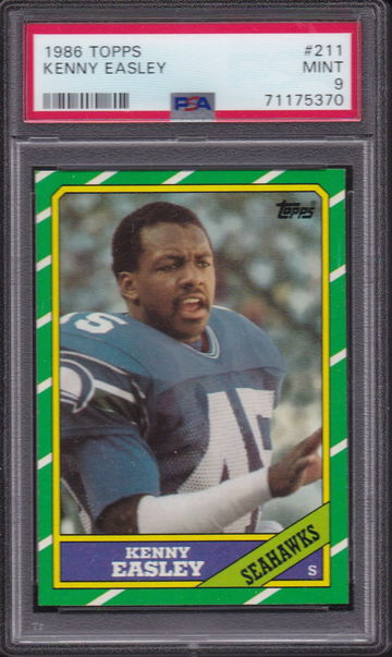 1986 TOPPS #211 KENNY EASLEY PSA 9 MINT POP 24 ONLY 2 HIGHER HOF SEAHAWKS