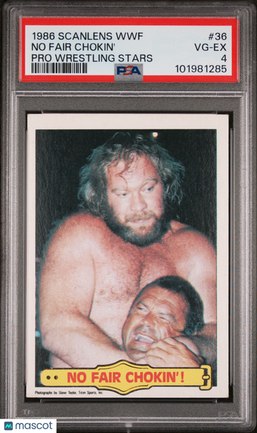 1986 Scanlens WWF Pro Wrestling Stars No Fair Chokin' #36 PSA 4