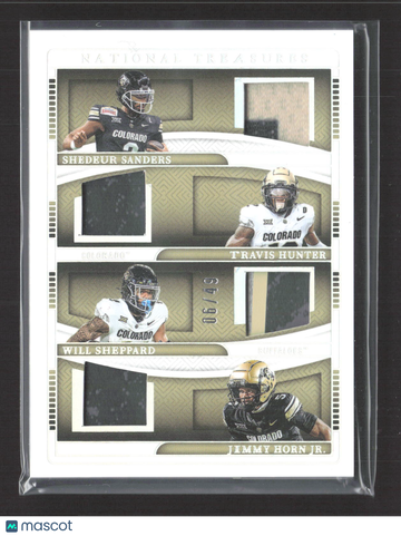 2025 Panini National Treasures Collegiate Team Quad Materials Shedeur Sanders Will Sheppard Travis Hunter Jimmy Horn Jr.