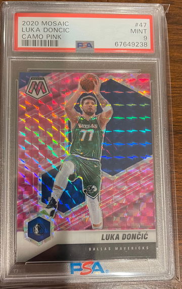 2020-21 Panini Mosaic Luka Doncic Camo Pink Mosaic Prizm #47 PSA 9 Mint