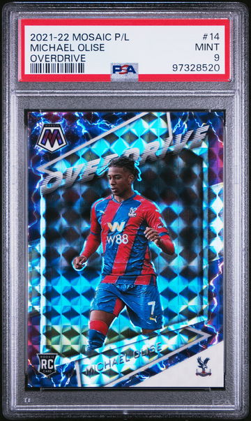 2021 PANINI MOSAIC PREMIER LEAGUE MICHAEL OLISE OVERDRIVE CASE HIT SSP #14 RC PSA 9
