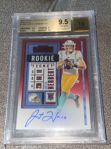 2020 Panini Contenders Justin Herbert Red Zone  Rookie Ticket autograph  BGS 9.5 / 10