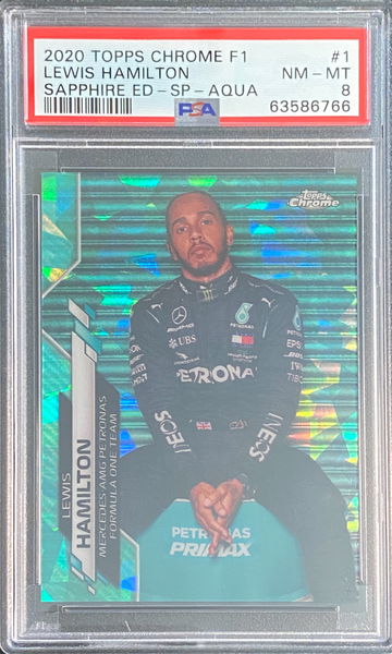 2020 Topps Chrome Sapphire Lewis Hamilton IV Image Variation SP Aqua Refractor /99 Formula 1 F1 PSA 8