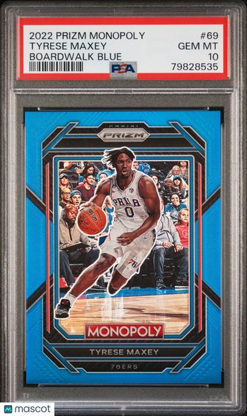 Tyrese Maxey 2022 Panini Prizm Monopoly Boardwalk Blue PSA 10