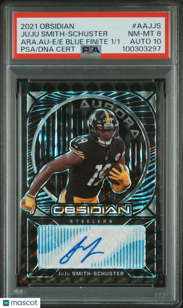 2021 Panini Obsidian Aurora Autographs Juju Smith-Schuster #AAJJS Ara. Au E E Blue Finite /1 PSA 8 Auto 10