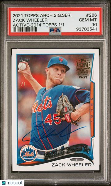 2021 Topps Archives Signature Series Active Zack Wheeler #266 2014 /1 PSA 10 Topps