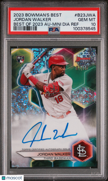 2023 Bowman's Best Best Of 2023 Autographs Jordan Walker #B23JWA Mini Dia Ref /25 PSA 10