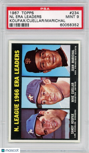 1967 Topps NL Era Leaders #234 Koufax Cuellar Marichal PSA 9