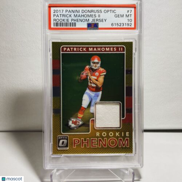 Patrick Mahomes 2017 Donruss Optic Rookie Phenom Jersey (WORN) Chiefs RC PSA 10
