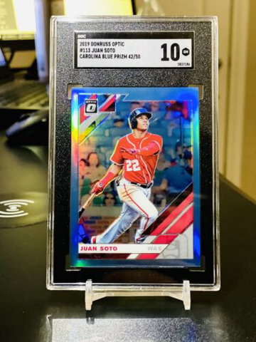 2019 Juan Soto Carolina Blue /50 Donruss Optic Pandora SGC 10 #113 Prizm POP 1