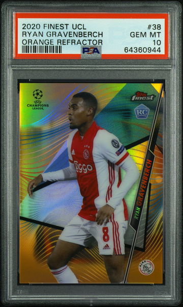 2020 TOPPS FINEST UEFA UCL RYAN GRAVENBERCH #/25 ORANGE REFRACTOR #38 RC PSA 10