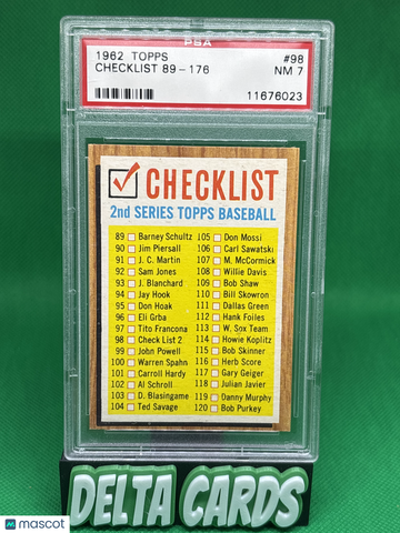 1962 Topps Checklist 89-176 #98 PSA 7