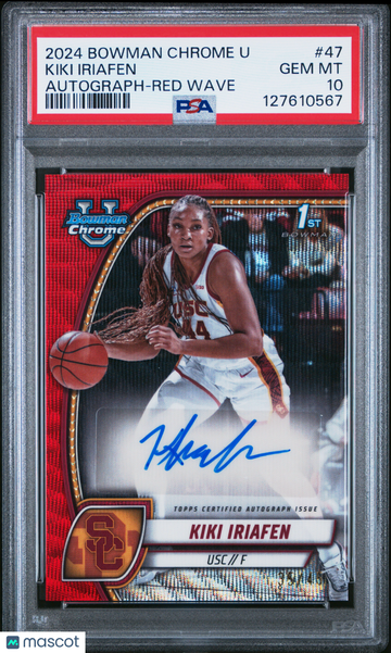 2024 Bowman Chrome University Kiki Iriafen #47 Autograph Red Wave PSA 10