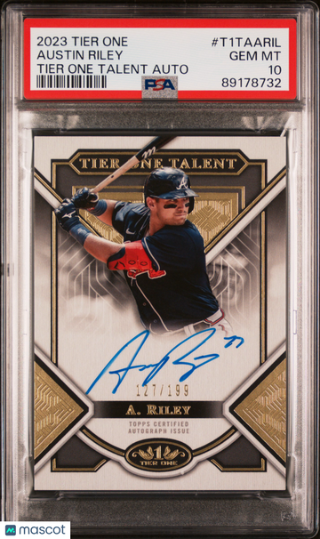 2023 Topps Tier One Tier One Talent Autographs Austin Riley #T1TAARIL /199 PSA 10