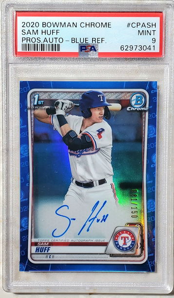 Sam Huff 2020 Bowman Chrome Blue Auto PSA 9