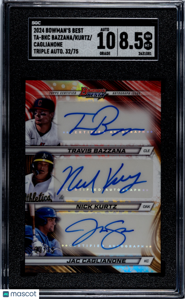2024 Bowman's Best Bazzana Kurtz Caglianone #TA-BKC Triple Autograph SGC 8.5 Auto 10