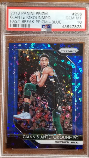 2018-19 MVP YEAR Prizm Blue Fast Break Prizm #'d 079/175 Giannis Antetokounmpo PSA 10 Gem Mint
