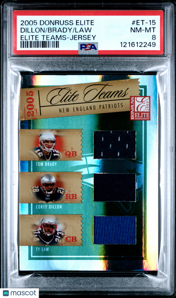 2005 Donruss Elite Tom Brady Corey Dillon Ty Law #ET-15 Elite Teams Triple Patch /199 Short Print Parallel/Variety Memor