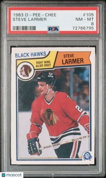 1983 O-Pee-Chee Steve Larmer #105 Black Rookie PSA 8