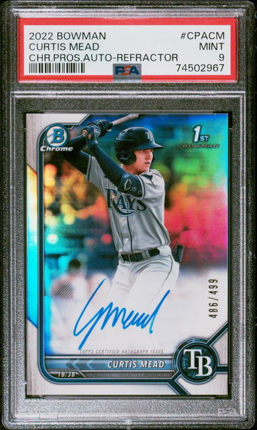 2022 BOWMAN CHROME PROSPECT AUTOGRAPHS CURTIS MEAD #CPACM CHR.PROS.AUTO-REFRACTOR PSA 9