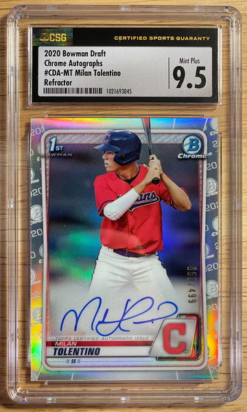 2020 Bowman Draft Chrome Autographs Milan Tolentino Refractor Auto #/499 Guardians Indians