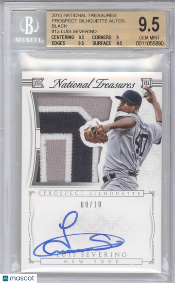 2015 Panini National Treasures Prospect Silhouette Autograph Luis Severino #13 Black 08/10 BGS 9.5 Auto 10