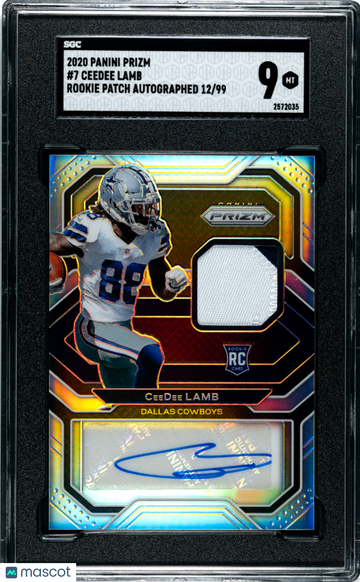 2020 Panini Prizm Ceedee Lamb #7 Rookie Patch Autograph 99 SGC 9