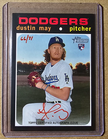 2020 Topps Heritage Dustin May Red Ink Auto SP RC