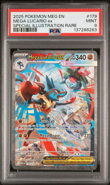 2025 Pokemon Mega Evolution Special Illustration Rare Mega Lucario Ex #179 PSA 9