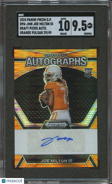 2024 Panini Prizm Draft Picks Joe Milton Joe Milton III #DPA-JMN Prizm Rookie SGC 9.5 Panini Authentic Auto 10