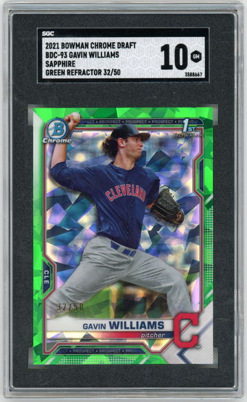 2021 Bowman Chrome Draft Gavin Williams Green Sapphire 1st #'d 32/50 SGC 10 GEM MINT Cleveland Guardians