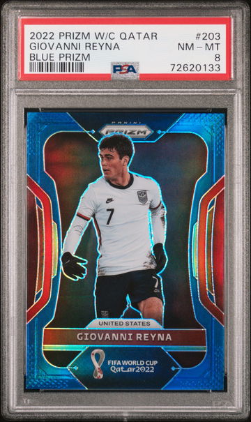 2022 PANINI GIOVANNI REYNA PRIZM WORLD CUP QATAR BLUE PRIZM #203 PSA 8