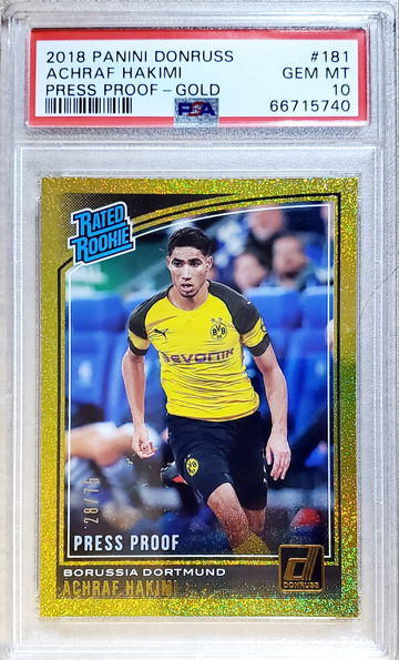 2018 Panini Donruss #181 Achraf Hakimi Press Proof Gold PSA 10