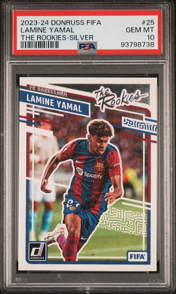 2023-24 Donruss FIFA Soccer The Rookies #25 SILVER Lamine Yamal RC Rookie PSA 10