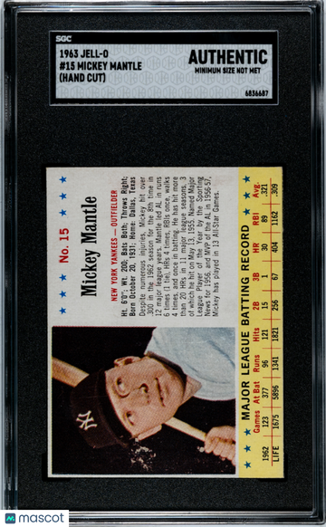 1963 Jell-O Mickey Mantle #15 SGC A