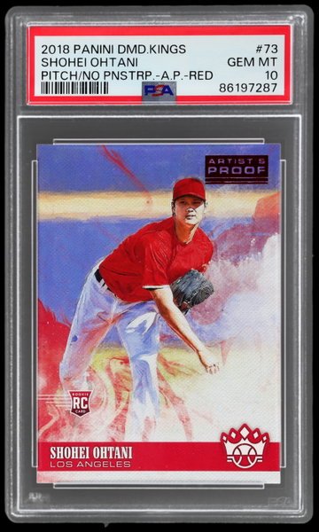 2018 Diamond Kings Shohei Ohtani Pitching No Pinstripe Artist Proof Red PSA 10 RC