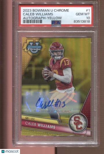 2023 Caleb Williams Bowman Chrome Yellow Auto 17/75 PSA 10 Gem Mint RC USC