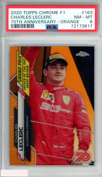 2020 TOPPS CHROME FORMULA 1 CHARLES LECLERC #163 70TH ANNIVERSARY ORANGE PSA 8