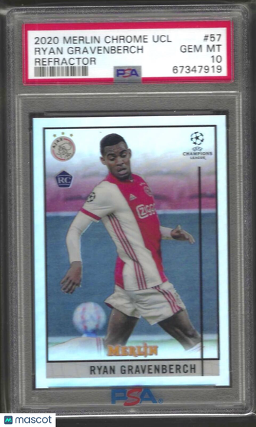 2020 Topps Merlin Chrome UEFA Champions League Ryan Gravenberch #57 Refractor PSA 10