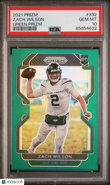 2021 Panini Prizm Zach Wilson #332 Green Prizm PSA 10